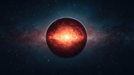 Glowing Red Planet Surrounded by Stars in Vast Dark Universe