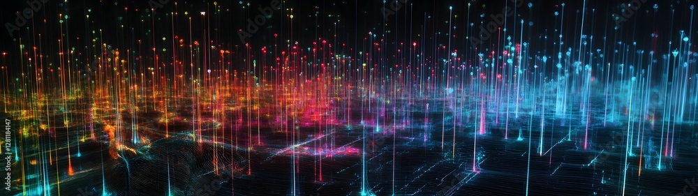 Aufkleber Captivating abstract image showcasing a mesmerizing display of vibrant multicolored lights and energy patterns that seem to pulse and dance within a futuristic digital realm  The surreal