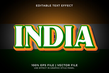 Obraz premium India 3D Editable Vector Text Effect. Orange and Green Text Effect. Editable Text Template