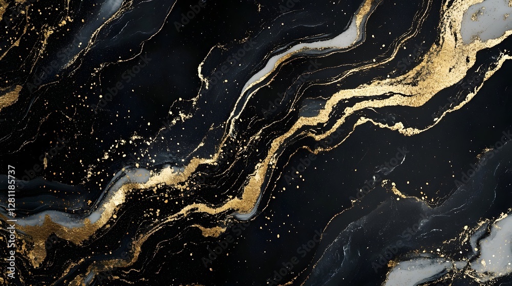 Aufkleber Captivating abstract marbled texture with shimmering golden accents creating a mesmerizing and opulent visual experience