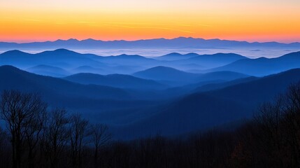 Fototapeta premium Serene Sunset Over Blue Ridge Mountain Ranges