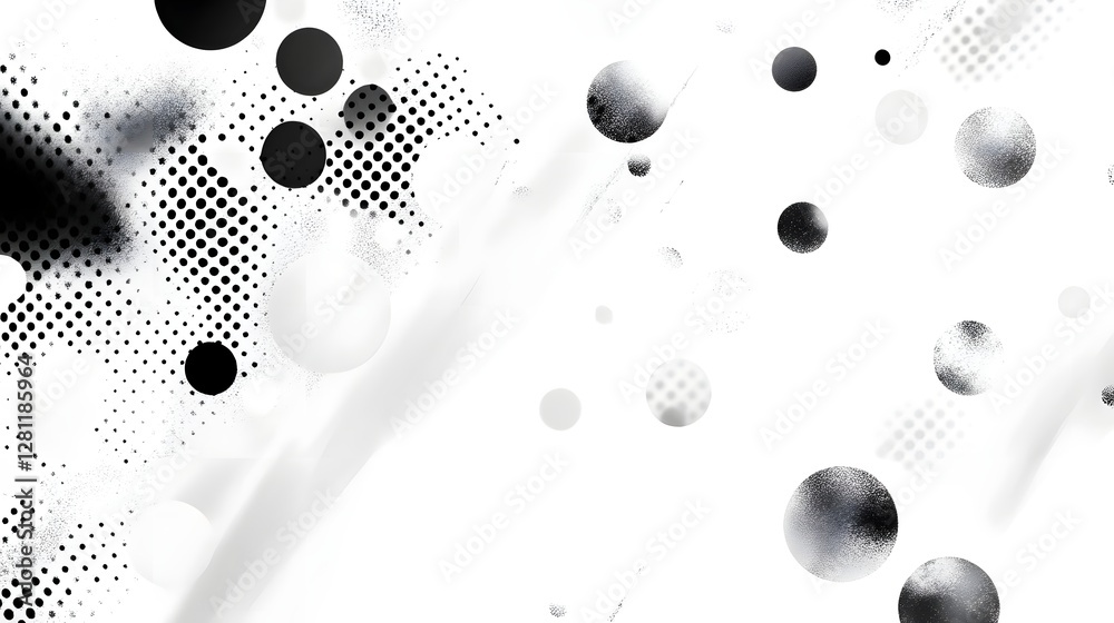 Poster Captivating abstract monochrome composition featuring a dynamic and fluid gradient of particles circles and geometric shapes  This striking digital artwork evokes a sense of futuristic energy