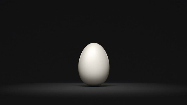 White Egg Rolling and Breaking into Pieces on Black Background 3d Animation. Easter Holiday Illustration Concept 4k.