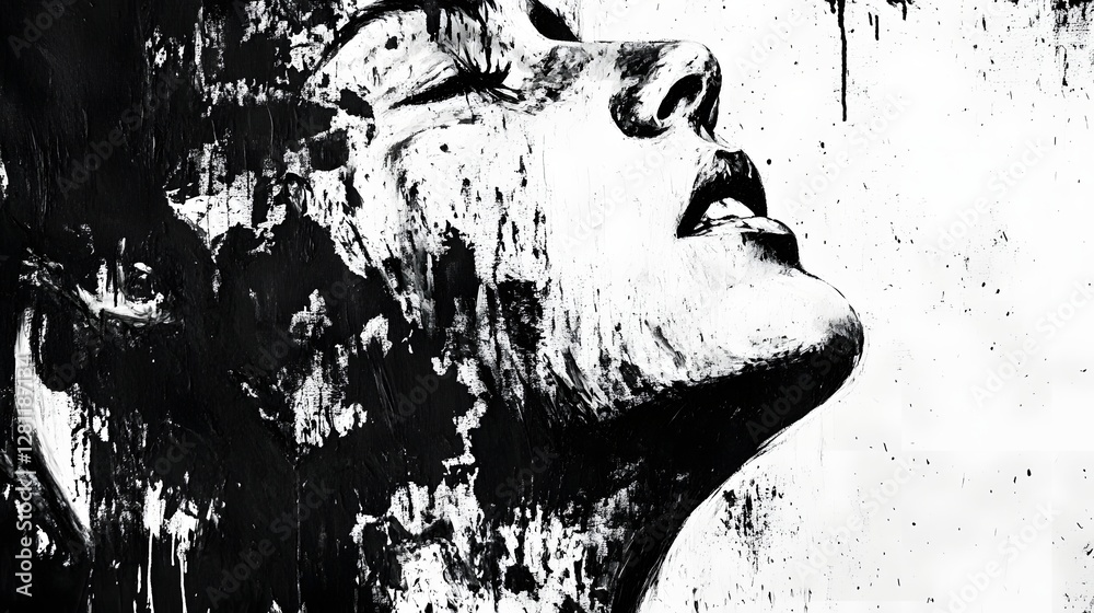 Fototapete captivating abstract monochrome facial portrait with a brooding intense emotional expression the ima
