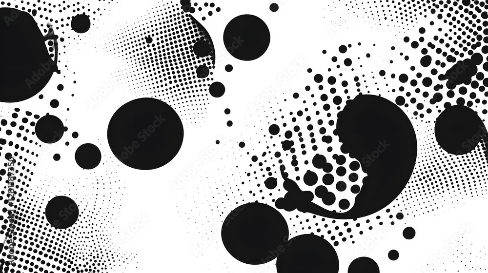 Poster Captivating abstract monochrome graphic pattern with mesmerizing dot textures geometric shapes and a dynamic visually striking composition  This digital artwork showcases a clean