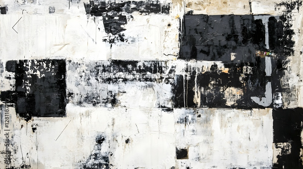 Poster Captivating abstract monochrome graphic with a minimalist contemporary and modern aesthetic  Featuring a textured wall like surface with a visually striking composition of contrasting patterns shapes
