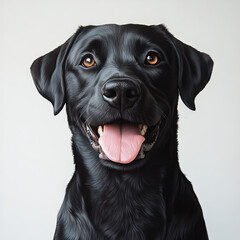 Fototapeta premium Cheerful black Labrador Retriever dog with a happy expression in a portrait illustration against a light background