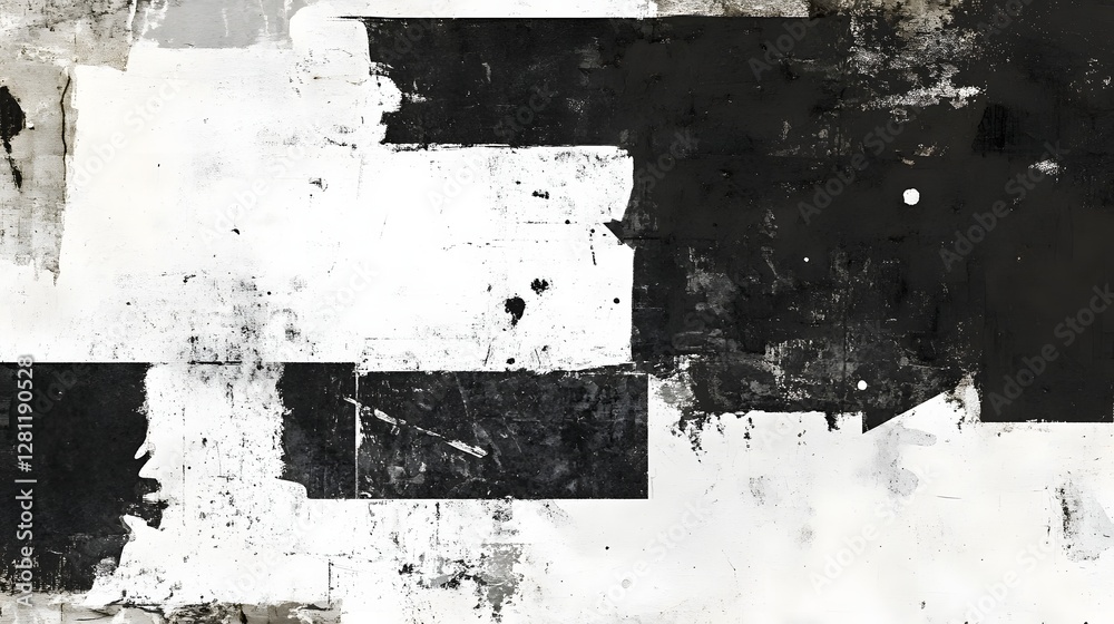 Poster Captivating abstract monochrome texture and pattern composition featuring bold geometric shapes contrasted black and white tones and a grungy distressed aesthetic
