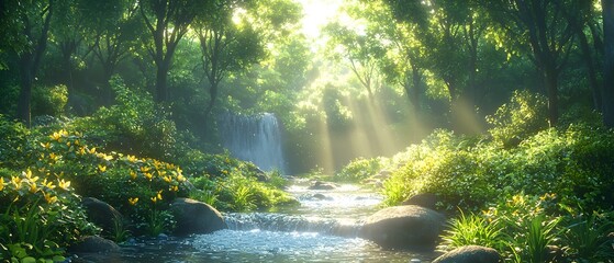 Obraz premium A beautiful forest with a stream running through it