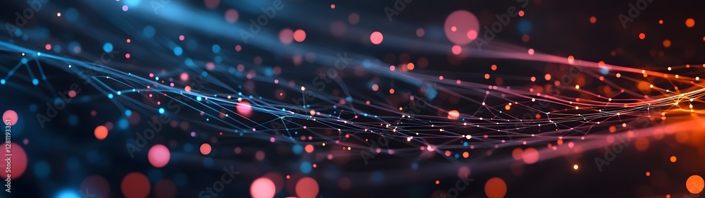 Poster Captivating abstract technological landscape with glowing neon lights luminous patterns and a dynamic digital energy field  Futuristic backdrop for science technology and innovation concepts