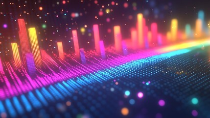 Abstract Colorful Neon Light Wave Visualization