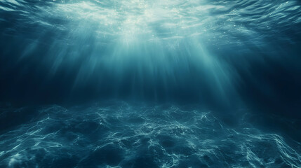Serene underwater scene with sunlight filtering through the ocean surface, creating depth