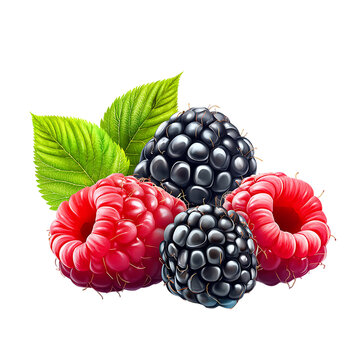 berries, red raspberries, black blackberries, green leaves clip art preview