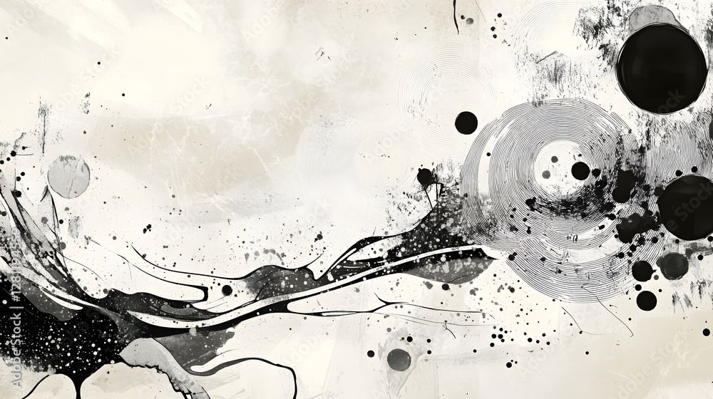 Poster Captivating black and white abstract artwork with dynamic ink splash fluid patterns and mesmerizing texture  Expressive modern and visually striking design