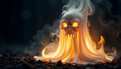 Ghostly white fire burning with an eerie glow, producing a supernatural and haunting effect, creating an intense, otherworldly atmosphere