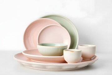 Set of different dishes on table