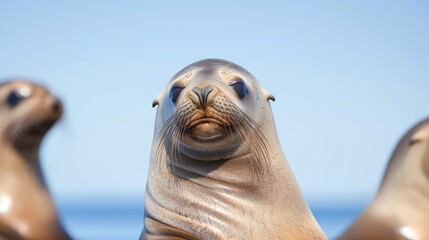 Fototapeta premium Sea lion portrait, ocean background, wildlife, nature