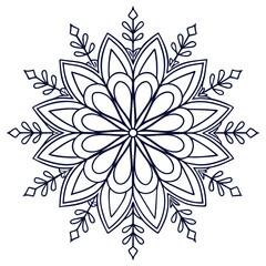 Intricate Snowflake Mandala Illustration: Detailed Floral Winter Design, Line Art, Coloring Page, Decorative Ornament, Vector Graphic
