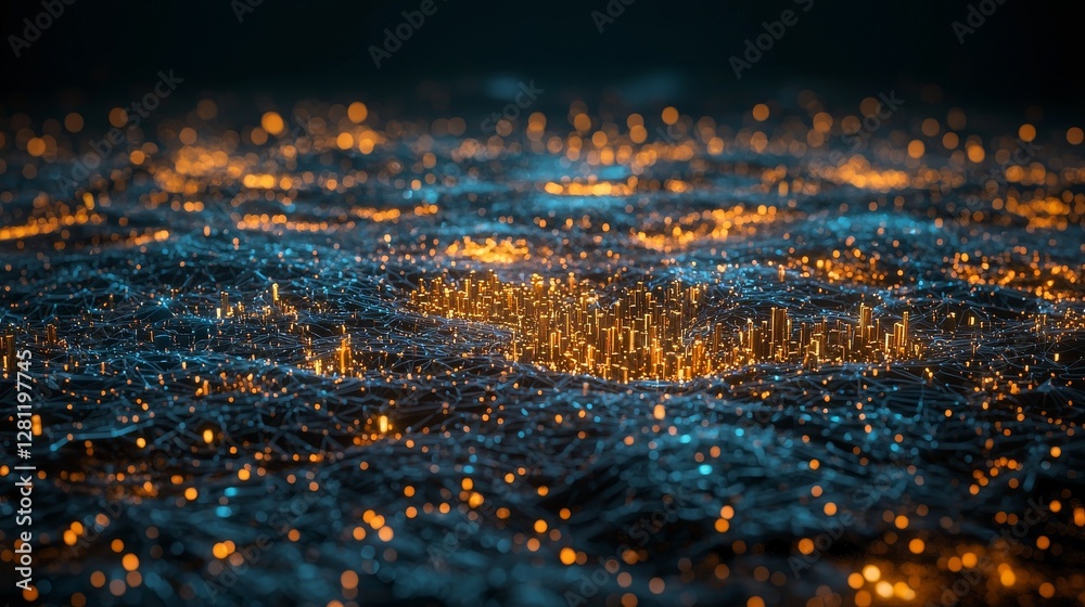 Poster Conceptualizing digital cyberspace involves particles and connections within a data network