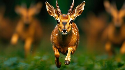 Gazelles in Mid-Leap Captured from a Low Ground Level View
