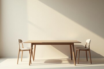 Minimalist Dining Setup Wooden Table and Light Chairs in a Sunlit Room
