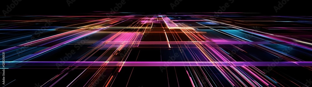 Aufkleber Captivating digital abstract background featuring dazzling luminous fractal light trails in a futuristic surreal and visually striking composition  Pulsating neon colors geometric shapes