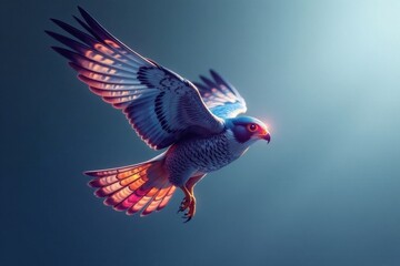 Majestic Avian in Flight, Wings Spread Wide, Glowing Feathers, Soaring Through the Air, a Breathtaking Spectacle of Nature's Beauty