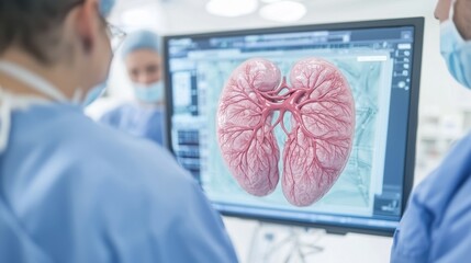 Medical Professionals Analyzing Lung Anatomy on Computer Screen