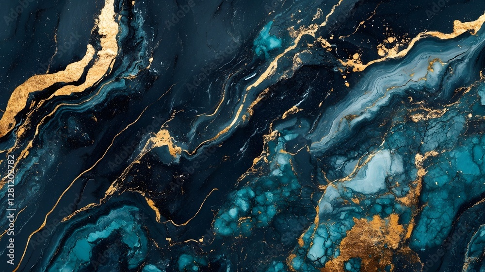 Poster captivating fluid marble abstract with mesmerizing turquoise and gold tones for modern decor brandin