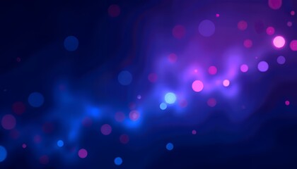 Mystical deep space-inspired background with floating neon blue and purple bokeh lights, creating an otherworldly and cosmic atmosphere