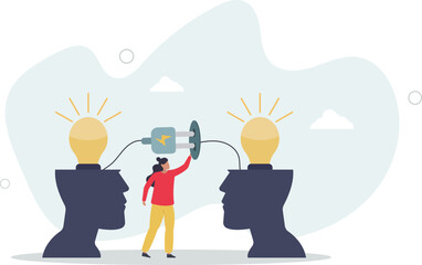 Communication for success, connect idea or understanding, agreement or solving problem together, cooperation or collaboration concept,flat character life .