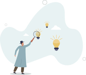 Finding idea, solution or search for new opportunity, discover new invention idea, creativity, innovation or curiosity concept.flat character life .