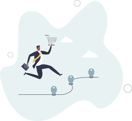 Customer journey, process or milestone for customer to experience until purchase product, marketing strategy analysis, advertising concept,flat character life .