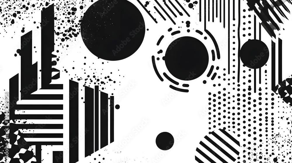 Poster Captivating geometric abstract monochrome composition featuring a dynamic arrangement of minimal shapes patterns and lines  This visually striking and contemporary design creates a sense of balance