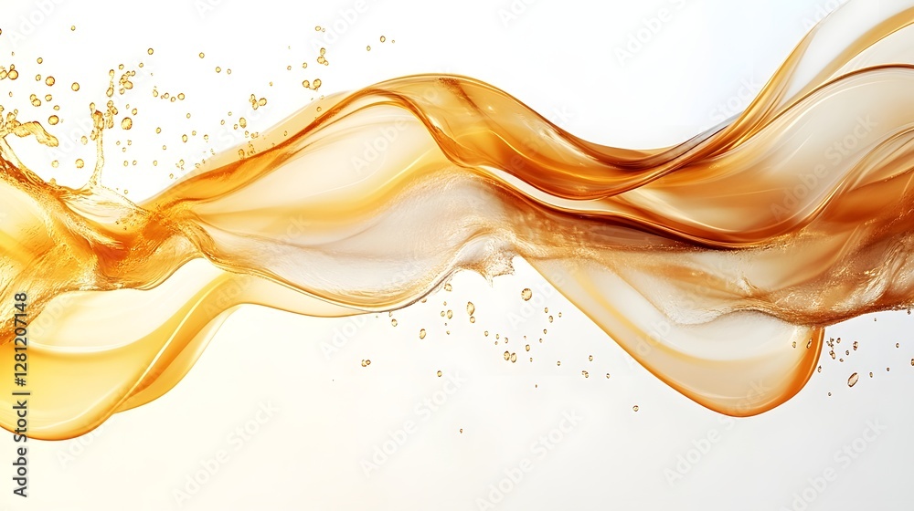 Aufkleber Captivating golden fluid waves with elegant swirling motions on a white background creating a visually mesmerizing and dynamic abstract design  The flowing