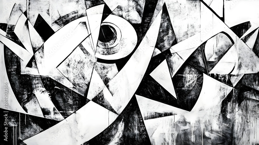 Poster Captivating Geometric Abstraction with Intersecting Shapes and Contrasting Textures