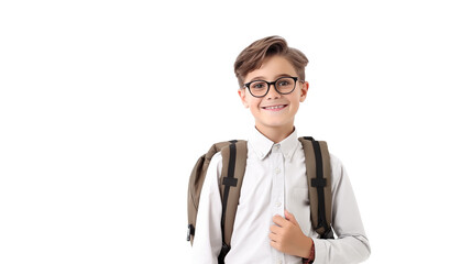 Smiling schoolboy with backpack ready for school education concept