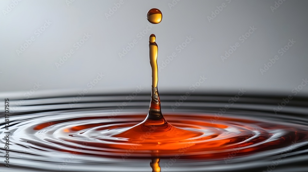 Poster Captivating image of a single water droplet creating a vibrant dynamic splash with mesmerizing ripple patterns on the surface  The image showcases the beauty and complexity of fluid dynamics