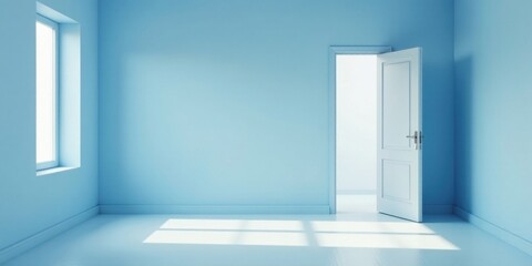 A Serene Empty Room with an Ajar Door and Sunlight Streaming Through a Window