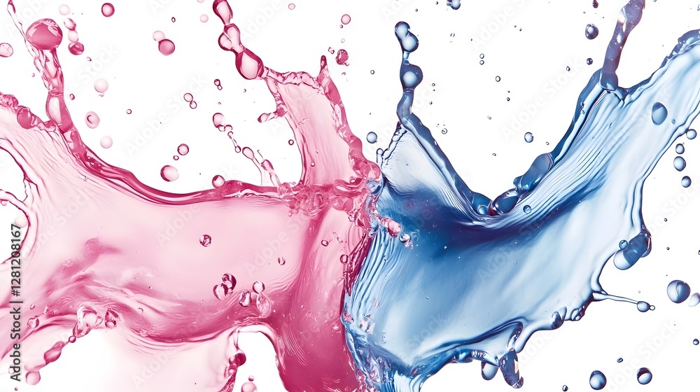 Poster Captivating Liquid Artwork   Vibrant Colorful Splashes and Fluid Dynamics in Motion  This striking abstract image showcases the dynamic and mesmerizing interplay of colorful liquids