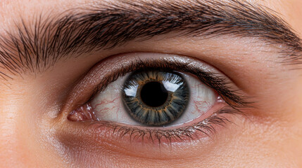 Obraz premium A close-up of a person's eye, showcasing detailed features, including the iris, pupil, and eyelashes.
