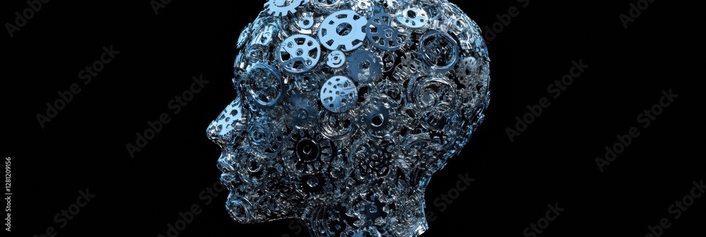 Leinwandbilder contour of a human head filled with interlocking gears illustrating the concept of artificial intell