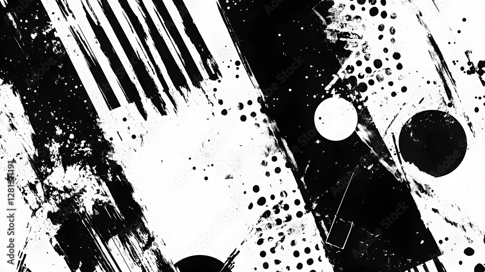 Leinwandbilder Captivating Monochromatic Abstract Design with Dynamic Shapes Splatter Textures and Contrasting Black and White Tones Creating a Striking and Unique Visual Expression