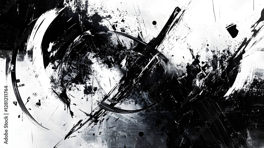 Fototapete Captivating Monochromatic Abstract Expression in Motion   Powerful Dramatic Artwork Featuring Contrasting Shapes Textures and Splashes of Ink or Paint