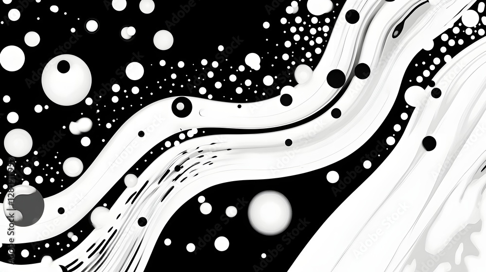 Aufkleber Captivating Monochromatic Abstract Geometrical Waves with Fluid Motion and Cosmic Spheres  Dynamic and futuristic digital art with minimalist shapes lines and textures creating a surreal conceptual
