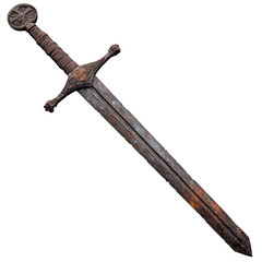 Obraz premium Rusty and abandoned knights longsword isolated on transparent background