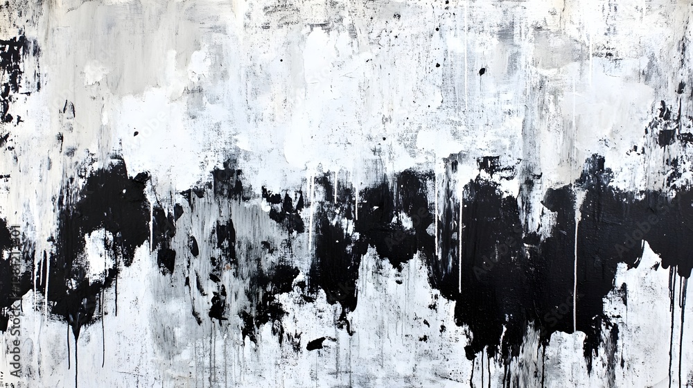 Poster Captivating Monochrome Abstract Art with Expressive Brush Strokes and Dramatic Textures  This striking and evocative painting features a bold dynamic composition of fluid