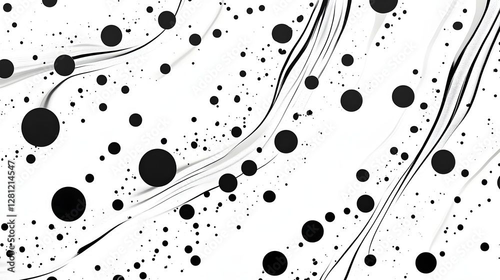 Poster Captivating monochrome abstract design featuring a dynamic composition of geometric patterns flowing swirls and bursting circular shapes  This visually striking