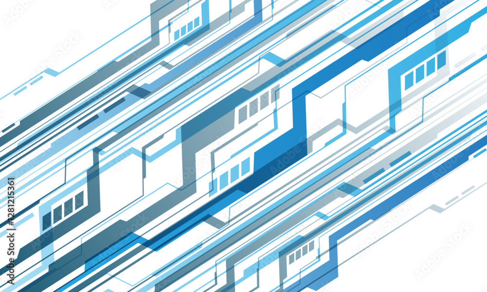 Poster Abstract blue grey circuit lines technology connected electronics elements computer design modern futuristic on white background vector