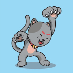 vector cartoon cute cat with an expression of wanting to scratch.
